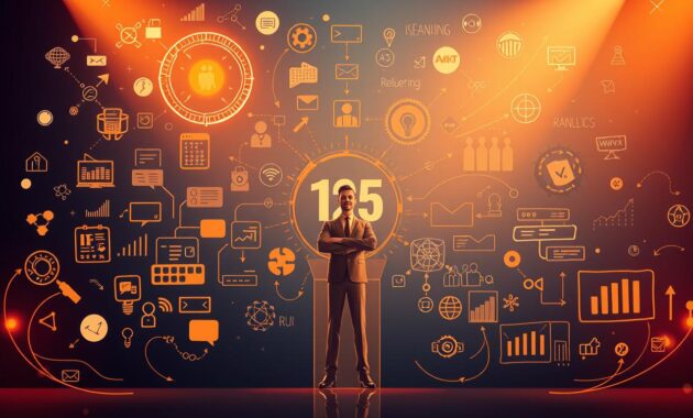 A dynamic, modern illustration of the core skills for an IT manager in 2025. In the foreground, a confident figure stands amidst a swirling array of icons representing technical knowledge - coding, networking, cybersecurity. The middle ground features symbols of leadership - a podium, a team of collaborating figures, a decision-making flow chart. In the background, project management tools come to life - Gantt charts, Kanban boards, analytics dashboards. Warm, directional lighting casts a professional, aspirational tone. The composition is balanced, dynamic, and digital in style, reflecting the fast-paced, technology-driven world of IT management. A dynamic, modern illustration of the core skills for an IT manager in 2025. In the foreground, a confident figure stands amidst a swirling array of icons representing technical knowledge - coding, networking, cybersecurity. The middle ground features symbols of leadership - a podium, a team of collaborating figures, a decision-making flow chart. In the background, project management tools come to life - Gantt charts, Kanban boards, analytics dashboards. Warm, directional lighting casts a professional, aspirational tone. The composition is balanced, dynamic, and digital in style, reflecting the fast-paced, technology-driven world of IT management.