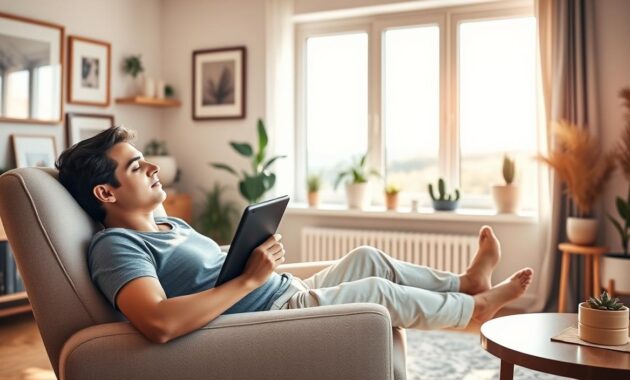 A tranquil home office setting, bathed in soft, natural lighting. In the foreground, a person reclines comfortably on a plush armchair, eyes gently closed as they undergo a virtual hypnotherapy session through a sleek, modern tablet device. The middle ground showcases various wellness-focused decor elements, such as potted plants, soothing artwork, and a warm, neutral color palette. In the background, a window overlooking a serene, natural landscape provides a calming, immersive atmosphere, blending the digital and physical realms seamlessly. This image captures the essence of how technology and telehealth are revolutionizing the field of hypnotherapy, offering convenient, accessible, and personalized mental health solutions. A tranquil home office setting, bathed in soft, natural lighting. In the foreground, a person reclines comfortably on a plush armchair, eyes gently closed as they undergo a virtual hypnotherapy session through a sleek, modern tablet device. The middle ground showcases various wellness-focused decor elements, such as potted plants, soothing artwork, and a warm, neutral color palette. In the background, a window overlooking a serene, natural landscape provides a calming, immersive atmosphere, blending the digital and physical realms seamlessly. This image captures the essence of how technology and telehealth are revolutionizing the field of hypnotherapy, offering convenient, accessible, and personalized mental health solutions.