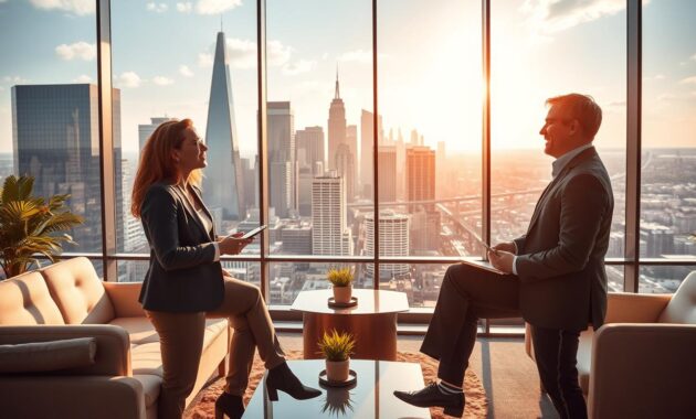 A vibrant scene depicting the essence of interpersonal communication. In the foreground, two professional colleagues engaged in a lively discussion, their body language and facial expressions conveying a sense of collaboration and active listening. The middle ground features a modern office environment with sleek furniture and large windows, allowing natural light to pour in and create a warm, productive atmosphere. In the background, a cityscape with towering skyscrapers and a bustling urban landscape, symbolizing the importance of strong interpersonal skills in the corporate world. The overall tone is one of focus, connection, and the power of effective communication to drive career success. A vibrant scene depicting the essence of interpersonal communication. In the foreground, two professional colleagues engaged in a lively discussion, their body language and facial expressions conveying a sense of collaboration and active listening. The middle ground features a modern office environment with sleek furniture and large windows, allowing natural light to pour in and create a warm, productive atmosphere. In the background, a cityscape with towering skyscrapers and a bustling urban landscape, symbolizing the importance of strong interpersonal skills in the corporate world. The overall tone is one of focus, connection, and the power of effective communication to drive career success.
The Importance of Interpersonal Communication for Career