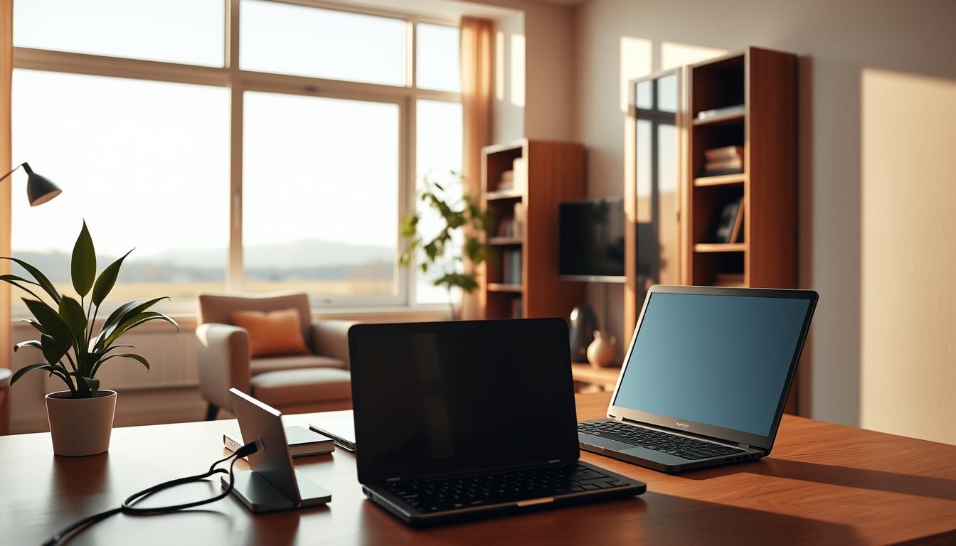 A home-office setup illustrating how to keep balance between work and personal life.