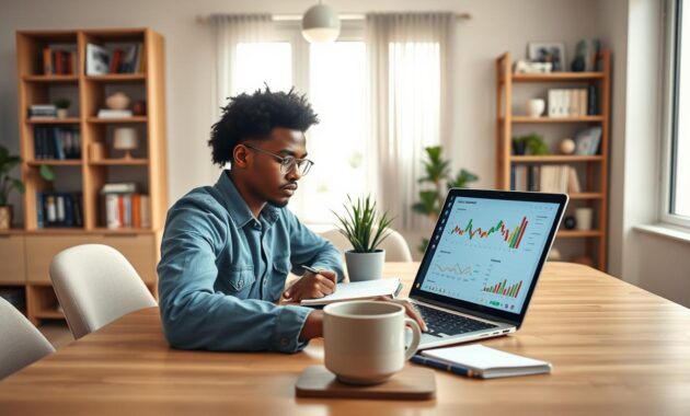 A modern and inviting home office space, featuring a well-organized desk with a sleek laptop open to a data analysis software interface showcasing colorful graphs and analytics. In the foreground, a diverse young professional in business casual attire, intently focused on their work, with a notebook and pen ready for taking notes. In the middle, a potted plant adds a touch of greenery, and a stylish coffee mug sits nearby, creating a warm atmosphere. The background presents a bright window with natural light flooding in, illuminating the room, and a bookshelf filled with business books and data manuals. The overall mood is proactive, inspiring, and professional, emphasizing the theme of optimizing job applications for remote data analyst roles. A modern and inviting home office space, featuring a well-organized desk with a sleek laptop open to a data analysis software interface showcasing colorful graphs and analytics. In the foreground, a diverse young professional in business casual attire, intently focused on their work, with a notebook and pen ready for taking notes. In the middle, a potted plant adds a touch of greenery, and a stylish coffee mug sits nearby, creating a warm atmosphere. The background presents a bright window with natural light flooding in, illuminating the room, and a bookshelf filled with business books and data manuals. The overall mood is proactive, inspiring, and professional, emphasizing the theme of optimizing job applications for remote data analyst roles.
