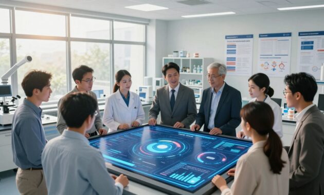 A vibrant and inspiring image illustrating innovative strategies for dental research publication. In the foreground, a diverse group of professionals in business attire brainstorm around a large, futuristic touchscreen display showcasing data analytics and publication techniques. In the middle ground, a modern laboratory filled with dental research equipment, models, and posters of research findings. The background features a bright, airy conference room with large windows, allowing natural light to pour in, creating a warm atmosphere. The scene conveys collaboration and creativity, with soft lighting and a focus on the engaging interaction among the researchers. The mood is optimistic and forward-thinking, capturing the essence of innovation in dental research publication. A vibrant and inspiring image illustrating innovative strategies for dental research publication. In the foreground, a diverse group of professionals in business attire brainstorm around a large, futuristic touchscreen display showcasing data analytics and publication techniques. In the middle ground, a modern laboratory filled with dental research equipment, models, and posters of research findings. The background features a bright, airy conference room with large windows, allowing natural light to pour in, creating a warm atmosphere. The scene conveys collaboration and creativity, with soft lighting and a focus on the engaging interaction among the researchers. The mood is optimistic and forward-thinking, capturing the essence of innovation in dental research publication.